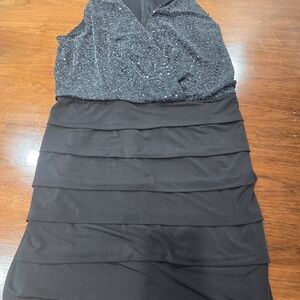En Focus Studio Black Silver Sequin Sheath Dress Sleeveless Plus Size 20W